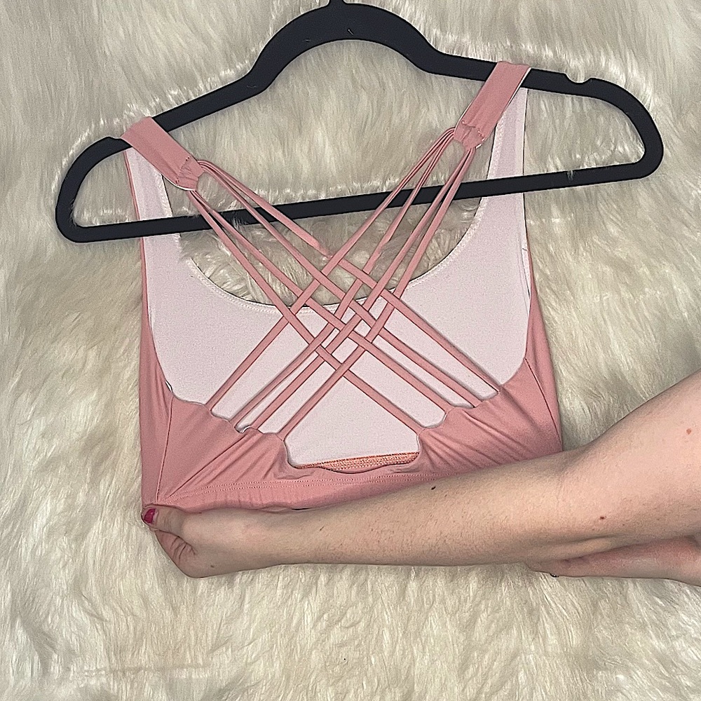 Onzie pink crisscross back mauve sports bra size s